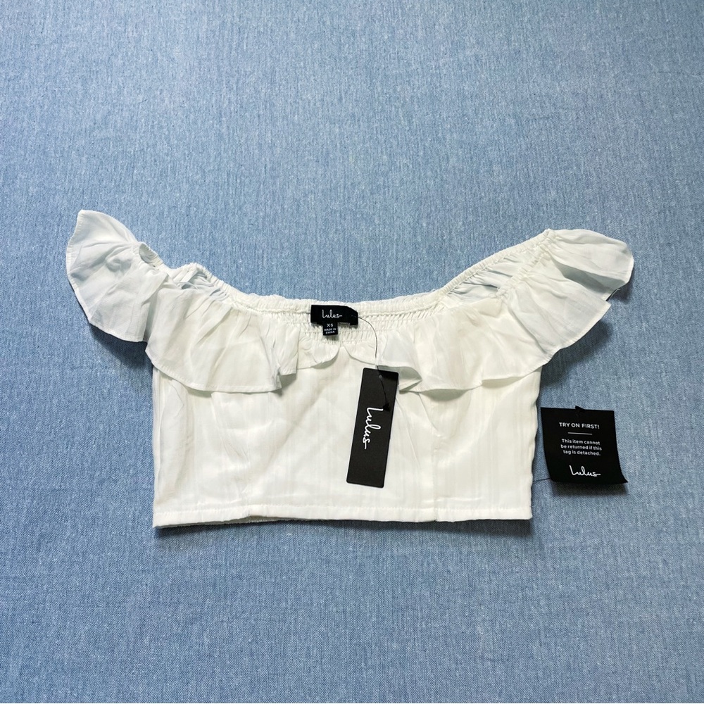 NWT Lulus Spring to It White Off-the-Shoulder Crop Top Size XS